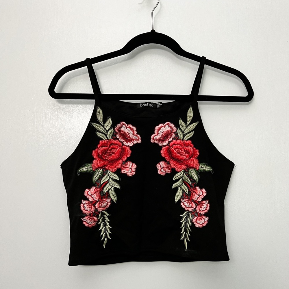 Boohoo Floral Appliqué Crop Top